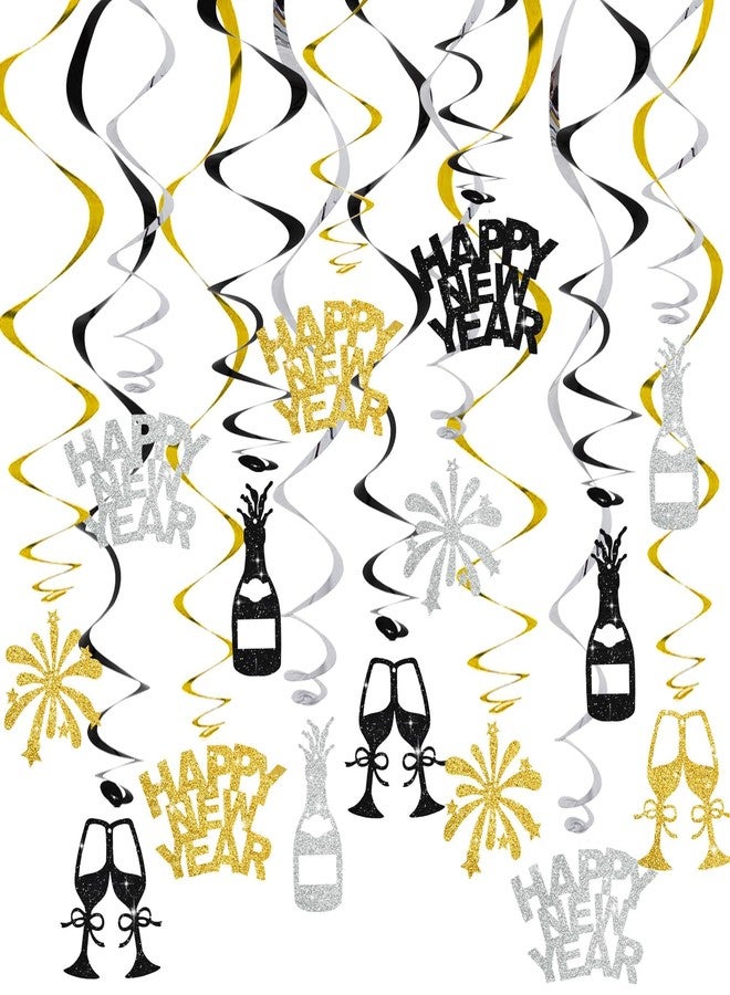 بيشيدا مجموعة بيشيدا من 18 قطعة من زينة الدوامات المعلقة للعام الجديد، زينة جاهزة للتعليق، زينة حفلات رأس السنة الجديدة 2026 (أسود وذهبي) - Image 1